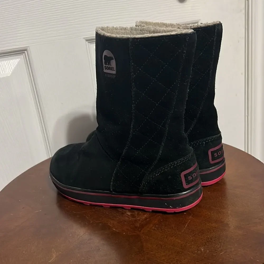 🔥🔥 SOREL Glacy Black & Pink SherpaLined Waterproof Suede Boots - Women Sz 5‎